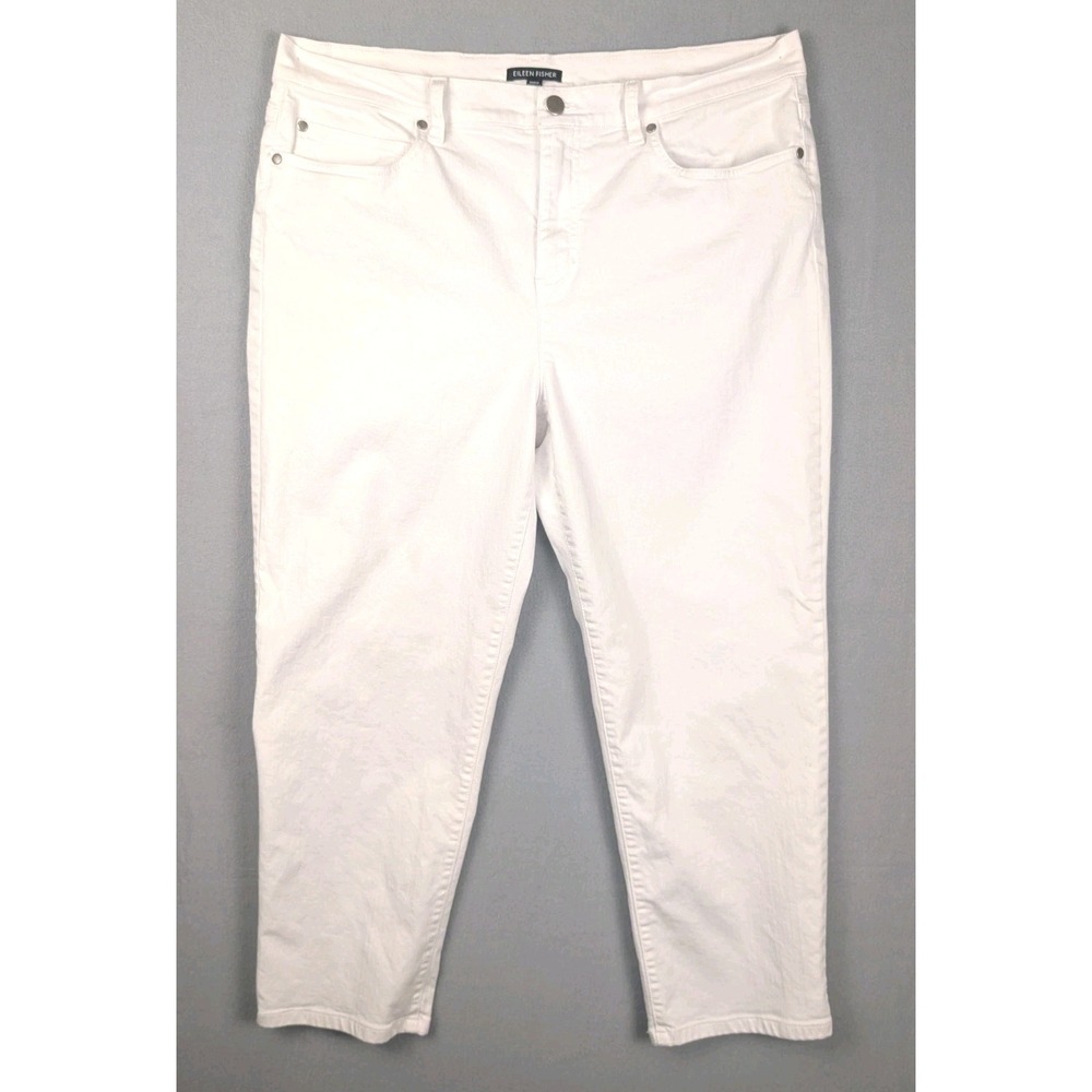 Eileen Fisher Women's L White Organic Cotton Stretch Cropped Jeans Pants 5...